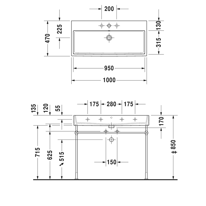 Duravit Vero Air Раковина накладная 100х47см, с 2 отв., без перелива, цвет: белый