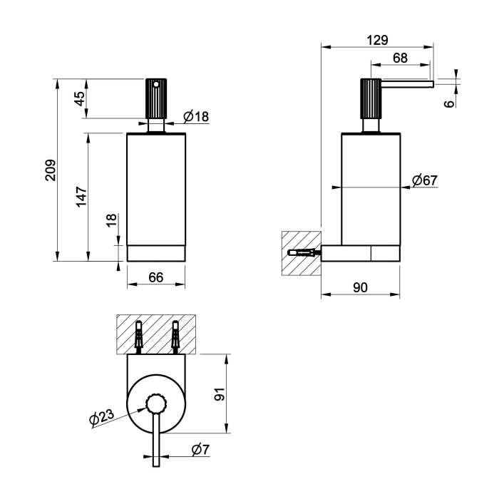 Gessi Incastri Дозатор для жидкого мыла, подвесной, цвет: Black Metal Br. PVD/Light Smoke