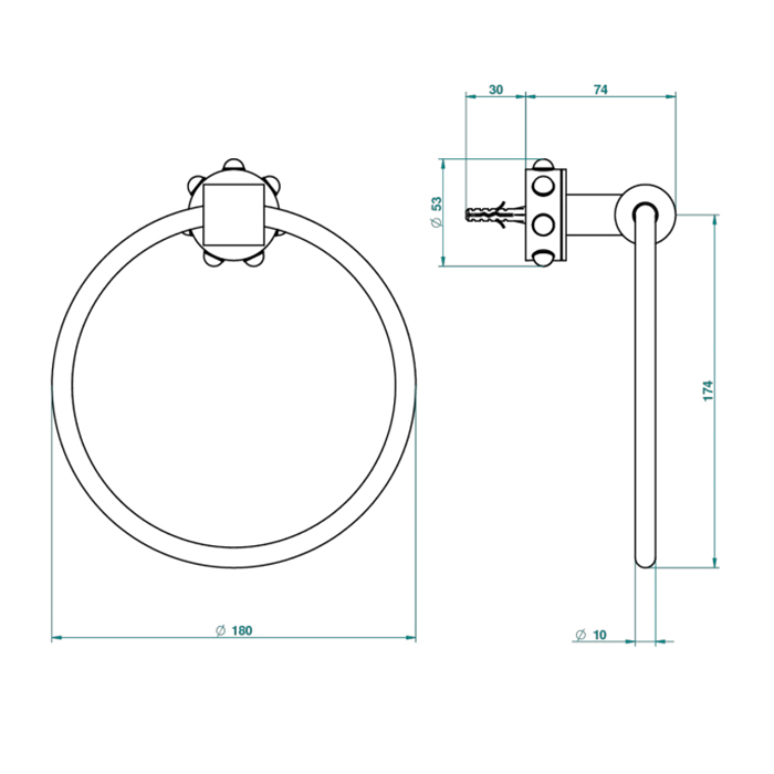 THG Mossi Полотенцедержатель - кольцо 18см., подвесной, цвет: хром/прозрачный хрусталь