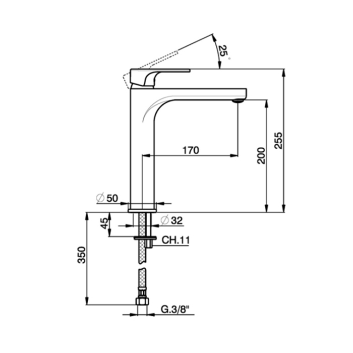 Cisal Alma Смеситель для раковины, на 1 отв., высокий 25.5см., цвет: черный матовый