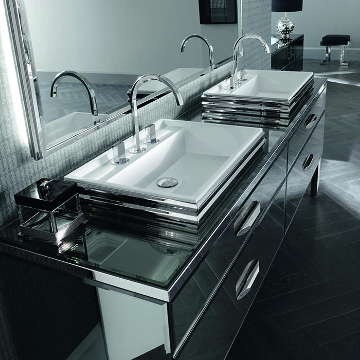 VITAGE milldue edition HILTON Комплект мебели с тумбой под раковину, раковиной ZURIGO63, зеркалом ZURIGO, 216 см, напольный, цвет: Fumè/сталь