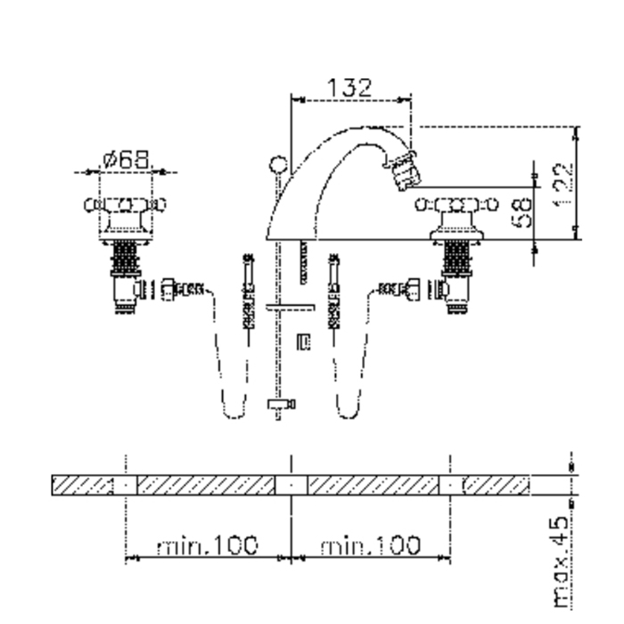 HUBER Victorian Смеситель для биде на 3 отверстия с донным клапаном, цвет: никель матовый