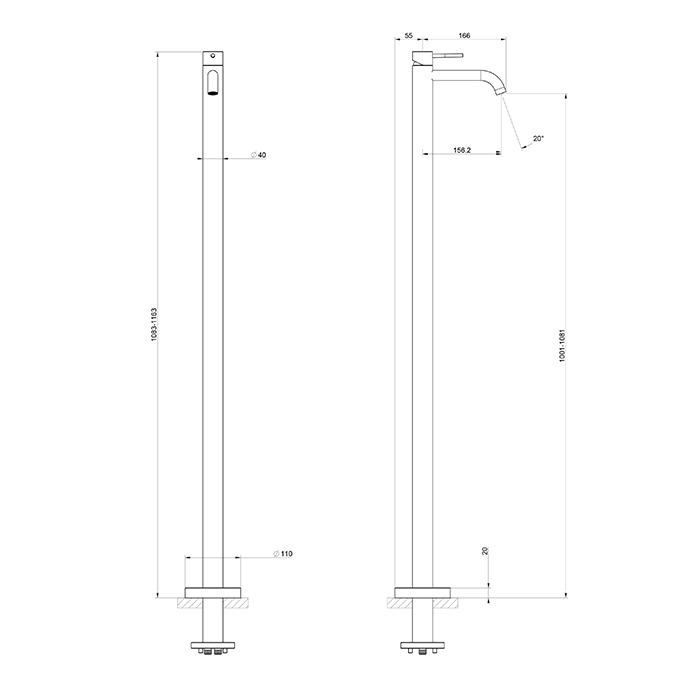GESSI 316 Смеситель для раковины, напольный, однорычажный, цвет: Black Metal Brushed PVD