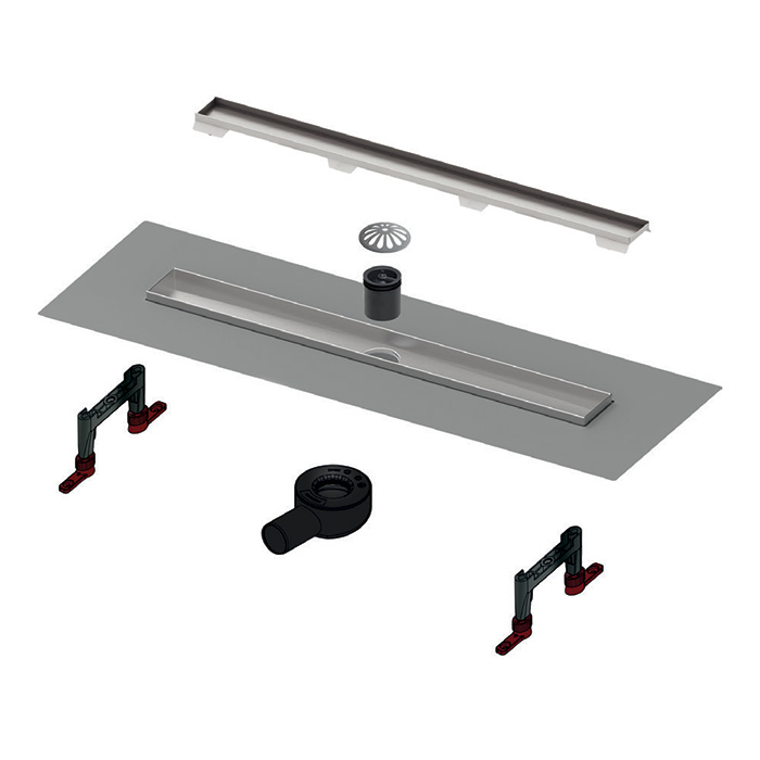 TECEspring linus Комплект для монтажа дренажного канала 100см., plate, с мембраной, цвет: нержавеющая сталь