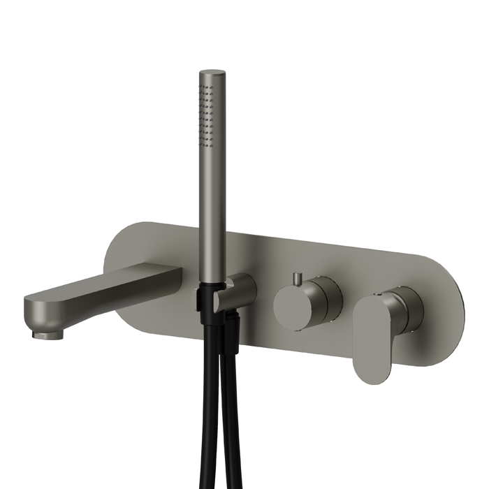 Newform Linfa II Смеситель для ванны, встраиваемый, с изливом и ручным душем, внешняя часть, цвет: titanium satin