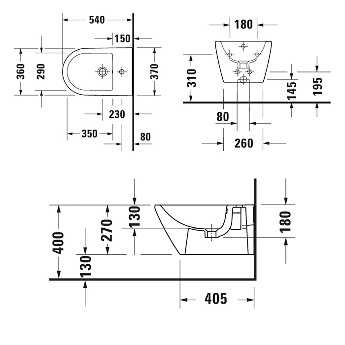 Duravit D-Neo Биде подвесное 37x54см., с переливом, 1 отв., цвет: белый