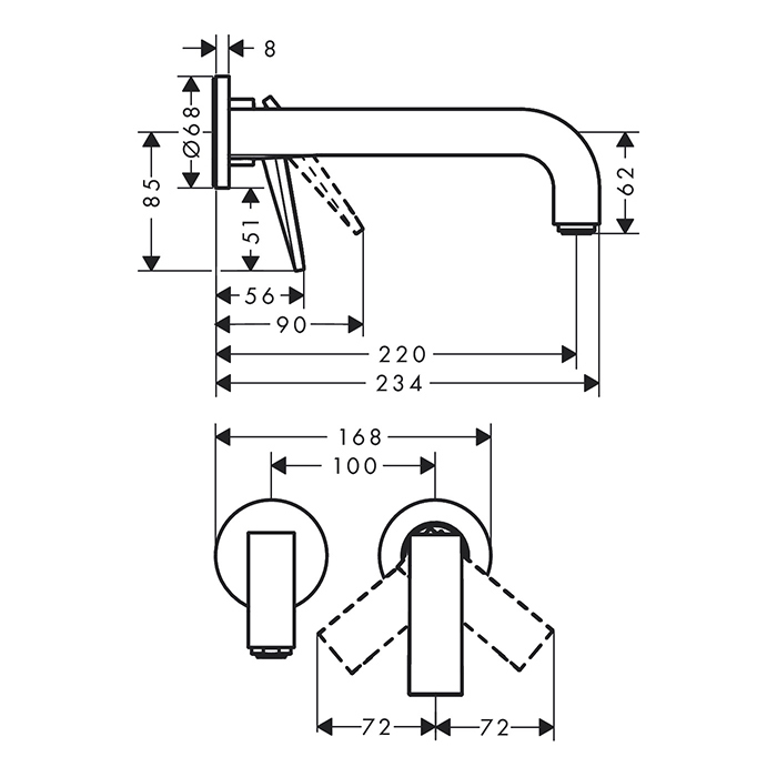 Axor Citterio Смеситель для раковины, встраиваемый, излив: 22см, с текстурой, цвет: сталь