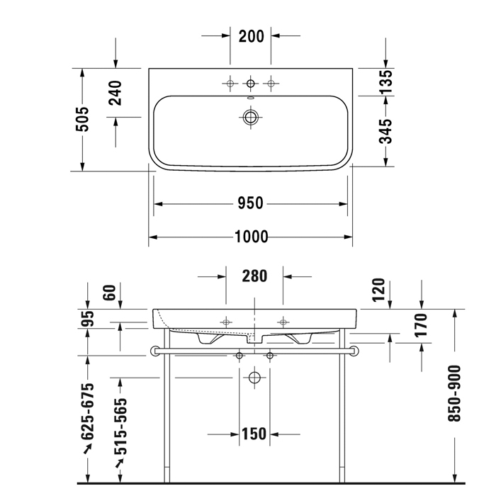 Duravit Happy D.2 Раковина 100x50.5 см, 3 отв., с переливом, шлифованная, цвет: белый