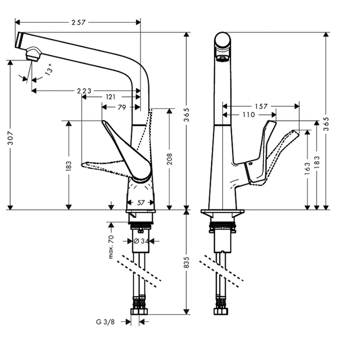 Hansgrohe Metris Select Смеситель  для кухни на 1 отв, поворотный излив, кнопка вкл/выкл воды, цвет: хром