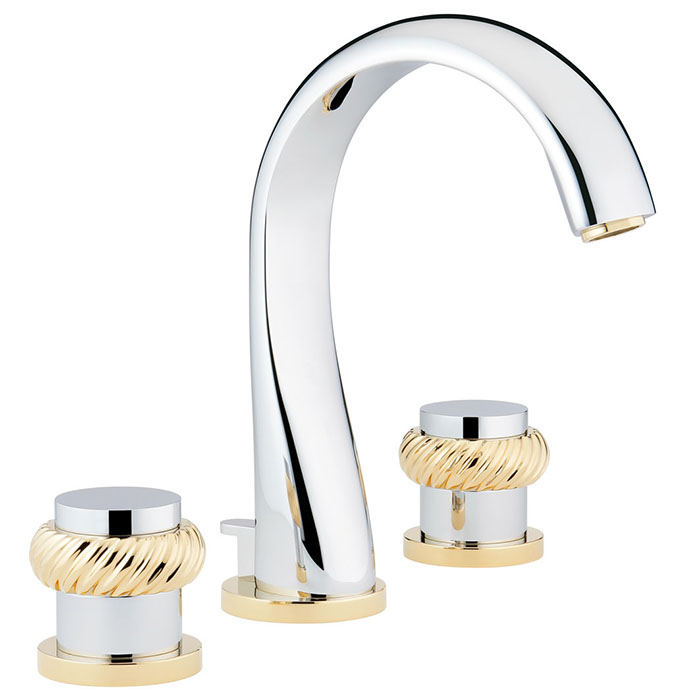  THG Diplomate Roped Rings Смеситель для раковины на 3 отверстия, с донным клапаном, цвет: хром/золото