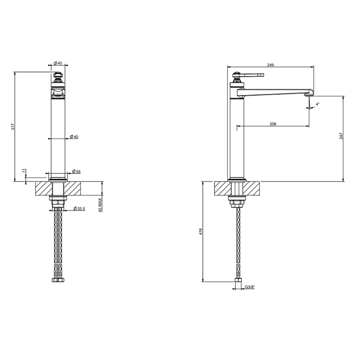 Gessi VENTI20 Смеситель для раковины, на 1 отв., высокий, цвет: Gold PVD