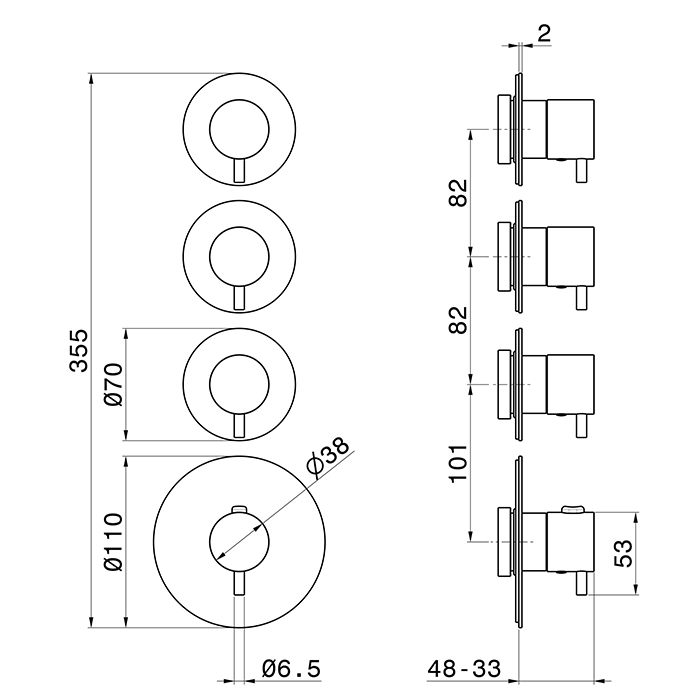 Newform XT Смеситель для душа, термостатический, встраиваемый, на 3 потока, внешняя часть, цвет: carbon satin