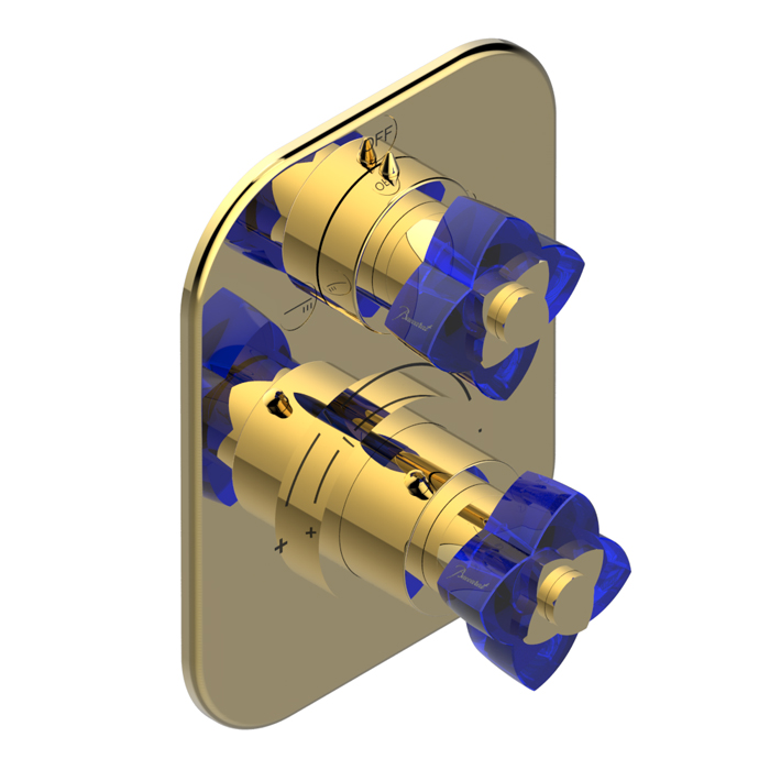THG Pétale de cristal bleu Смеситель для душа, термостатический, с переключателем на 2 потока, цвет: золото/синий хрусталь