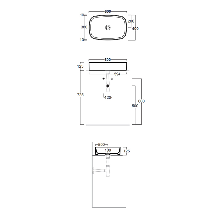 Simas Folio Раковина накладная 60х40х13cм., без отв., цвет: Cemento matt