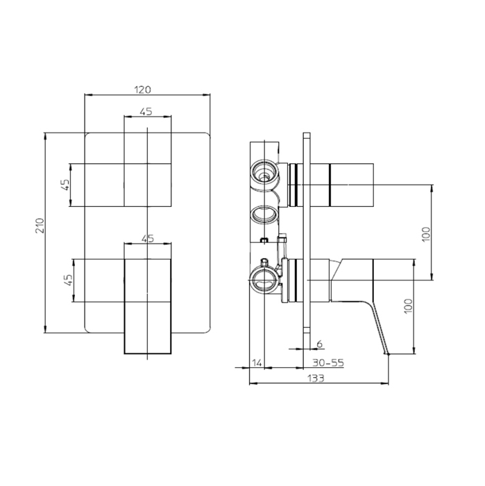 Bossini Aki Line Наружная часть монорычажного универсального смесителя AKI на 2-5 выходов. цвет: хром