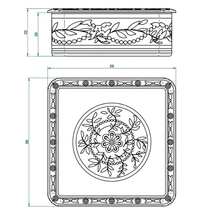 THG MARQUISE NOIR DECOR OR Коробка для таблеток керамическая, квадратная 55х55 мм., настольная, декор черный/золото, цвет: белый