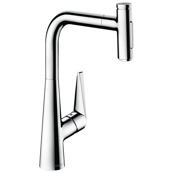 Hansgrohe Talis Select M51 Смеситель для кухни, на 1 отв, поворотный излив: 22см с вытяжным душем, 2jet, h:28.8см, sBox, кнопка вкл/выкл, цвет: хром