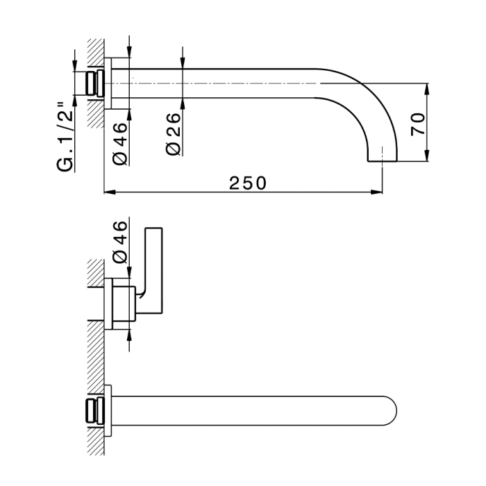 Cisal Grace Смеситель для раковины, настенный, цвет: Brushed Gold