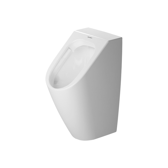 Duravit ME by Starck Писсуар подвесной, Rimless 0,5л., без смывного края, подача воды сзади, с вытяжкой, сток горизонтальный, включая крепление, модель без „мушки", цвет: белый