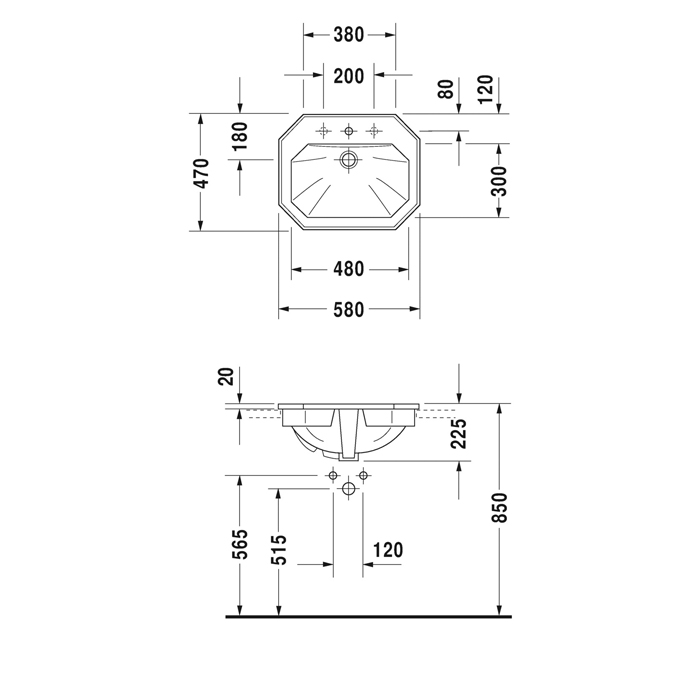 Duravit 1930 Раковина 58x47 см, 3 отв., цвет: белый