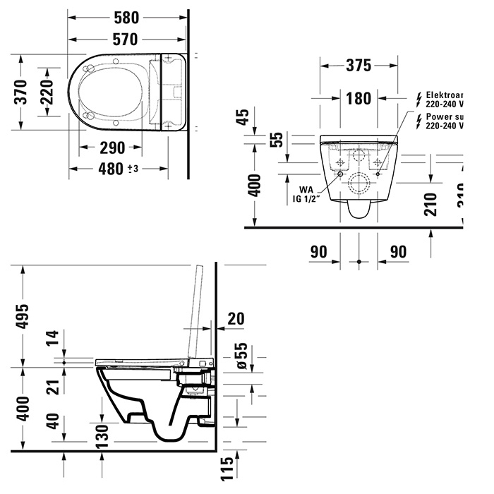 Duravit D-Neo Унитаз подвесной, безободковый, Sensowash,  с покрытием Hygieneglaze, цвет: белый