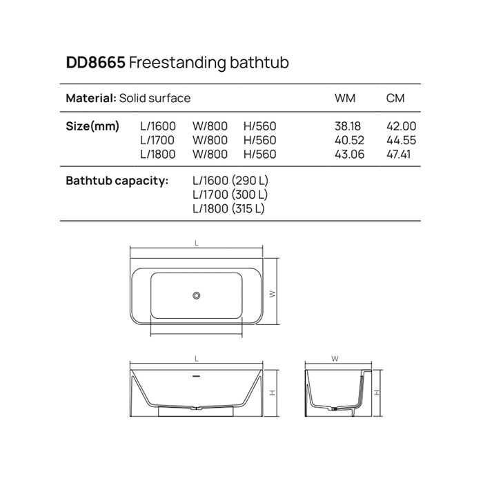 Dea Design Modern Ванна 180х80х56см., отдельностоящая, Solid Surface, цвет: Black №16