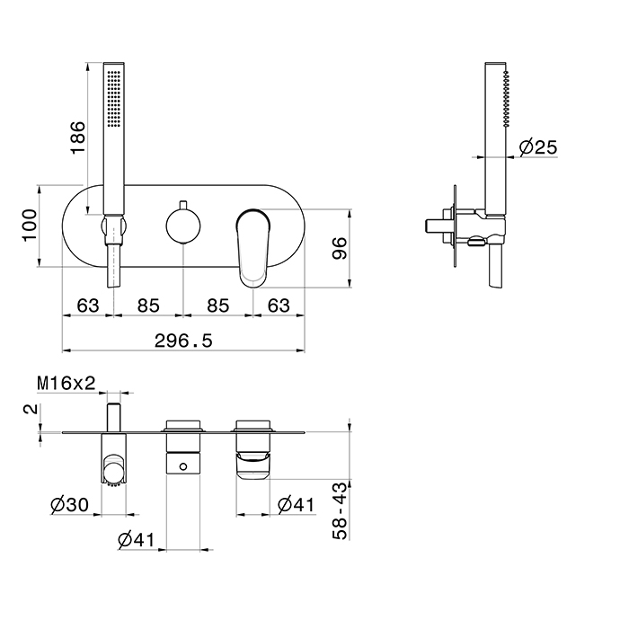 Newform Nio Смеситель для душа, встраиваемый, с ручным душем, 2 потока, внешняя часть, цвет: черный матовый