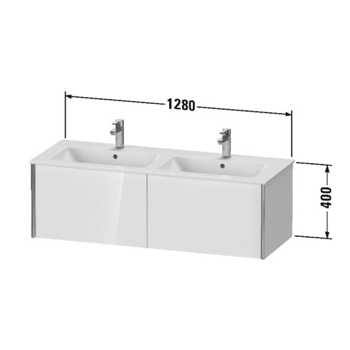 Duravit XViu Тумба подвесная 128x48x40см, с двойной раковиной, 2 ящика, цвет: белый глянцевый/champagne matt