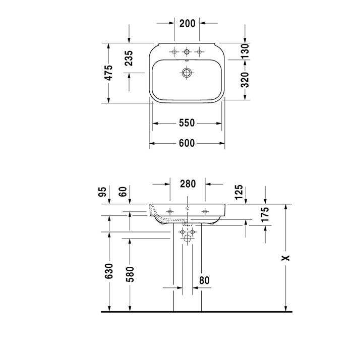 Duravit Happy D.2 Раковина 60х47.5 см, 3 отв., цвет: белый