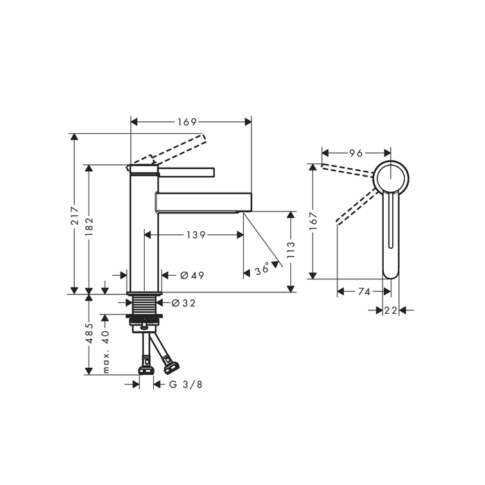 Hansgrohe Finoris Смеситель для раковины на 1 отверстие, однорычажный, с донным клапаном, цвет:черный матовый