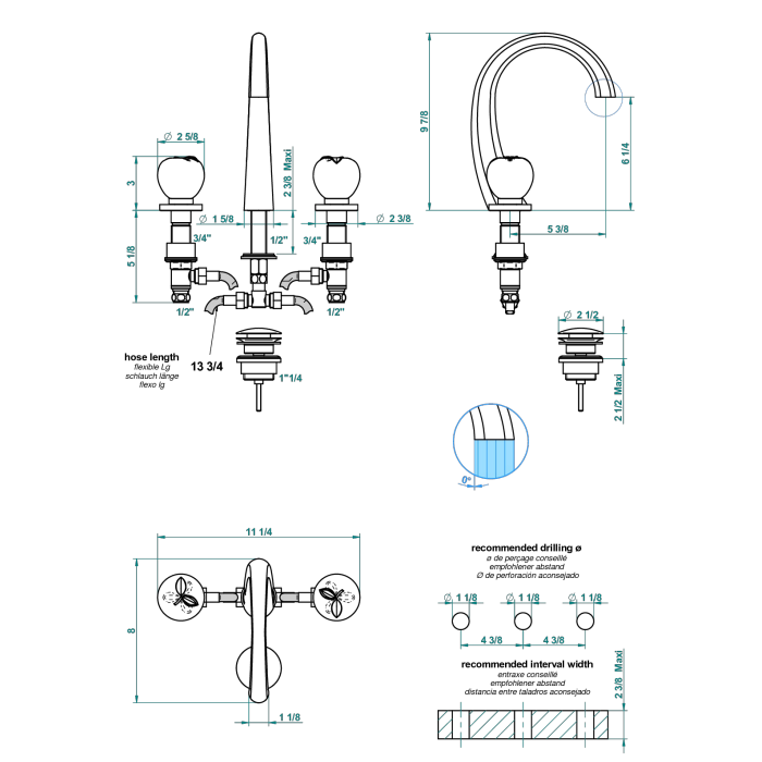 THG Pomme cristal clair satiné Смеситель для раковины, 3 отв., цвет: хром
