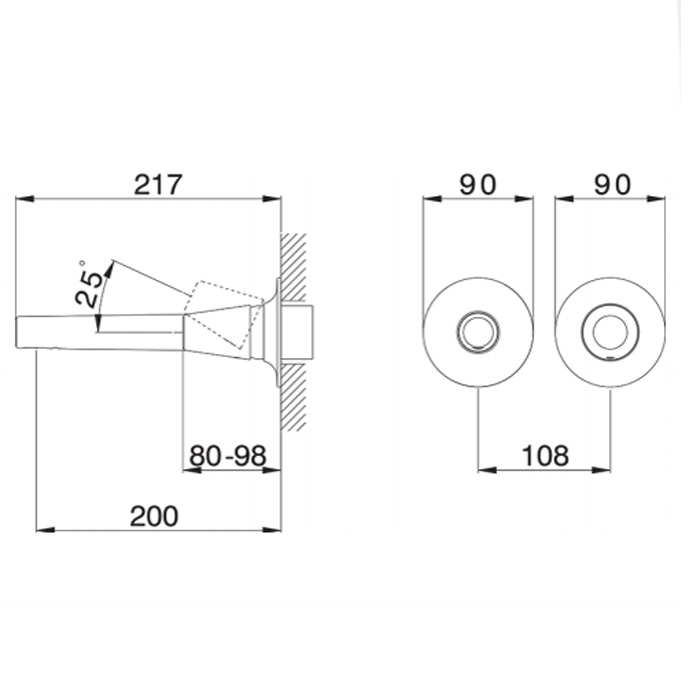 CISAL Vita Смеситель встраиваемый для раковины на 2 выхода, излив 200мм, цвет: хром 