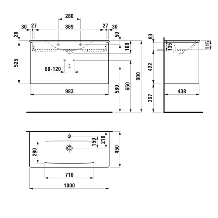 Laufen Palace Комплект мебели 100х45х54.5см, с раковиной Slim, 2 ящика, органайзер для ящика, ручка анодированный алюминий, цвет: белый матовый