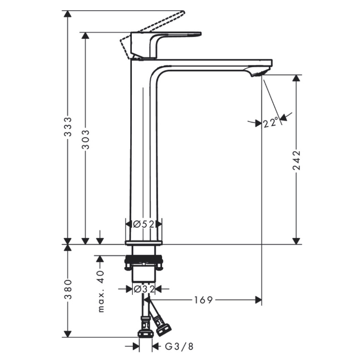 Hansgrohe Rebris S Смеситель для раковины, высокий, 1 отв., без донного клапана, цвет: хром