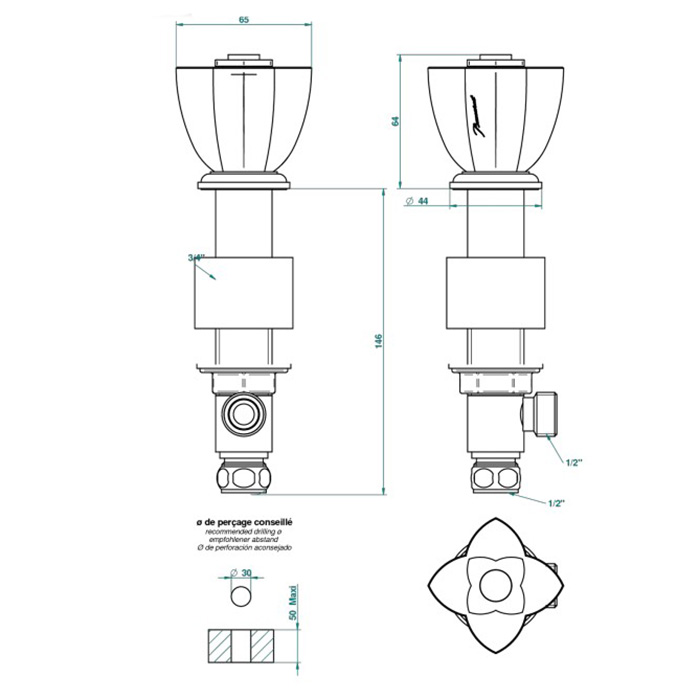 THG Petale De Cristal Noir Вентиль смесителя для раковины, цвет: полированное золото
