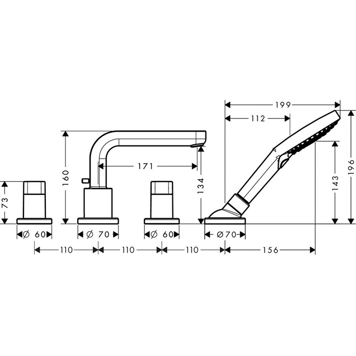 Hansgrohe Metris S Смеситель на борт ванны, 4 отв., цвет: хром