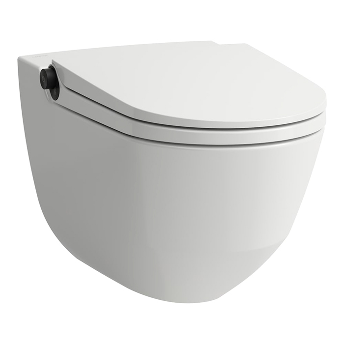 Laufen Cleanet Riva Унитаз-биде подвесной 60х39см, безободковый, с сиденьем, пульт д/у, покрытие LCC, панель титан-черный, цвет: белый