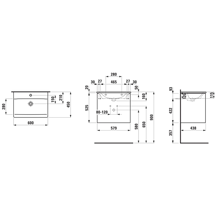 Laufen Palace Комплект мебели 600х450х545 мм., с раковиной Slim, 2 ящика, органайзер для ящика, ручка анодированный алюминий, подвесной, цвет белый глянцевый