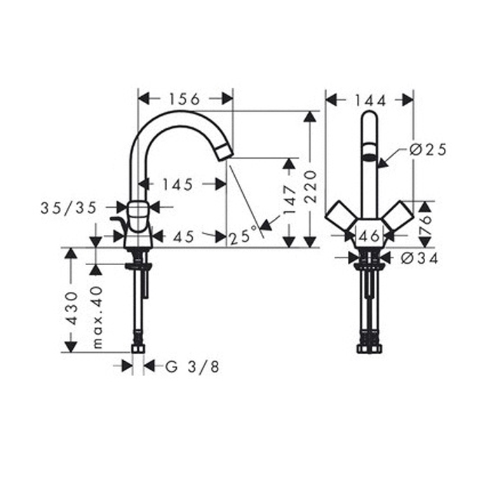 Hansgrohe Logis Смеситель для раковины, на 1 отв, с 2 ручками, цвет: хром