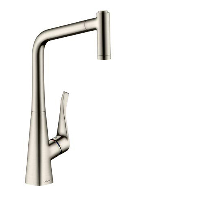 Hansgrohe Metris M71 Смеситель для кухни, на 1 отв однорычажный, поворотный излив 23.6см с вытяжным душем, 2jet, h32см, цвет: под сталь