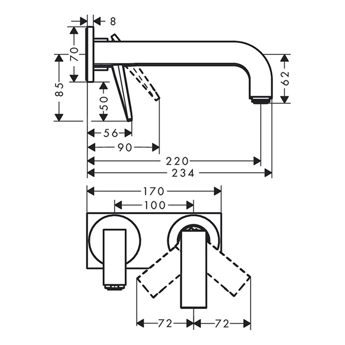 Axor Citterio Смеситель для раковины, встраиваемый, излив: 22см, с панелью, текстура, цвет: полированное золото