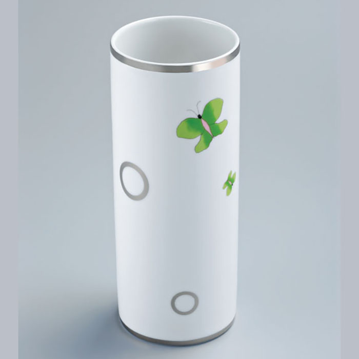 THG CAPUCINE VERT DECOR PLATINE Ваза керамическая, настольная, декор платина/зеленый, цвет: белый