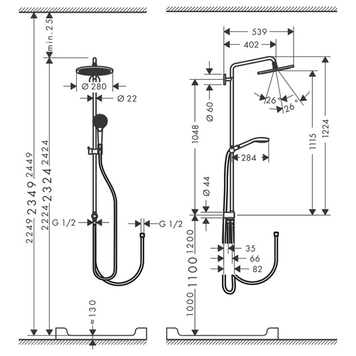 Hansgrohe Croma Select 280 1jet Reno Душевая cистема 28см, с ручным душем, цвет: хром