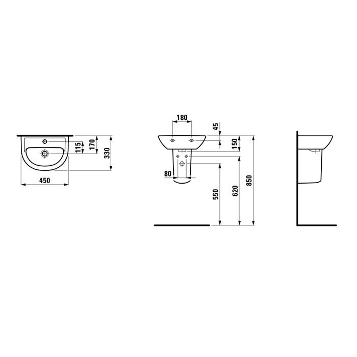 Laufen Pro B Мини-раковина 45x33x15см., с 1 отв., цвет: белый