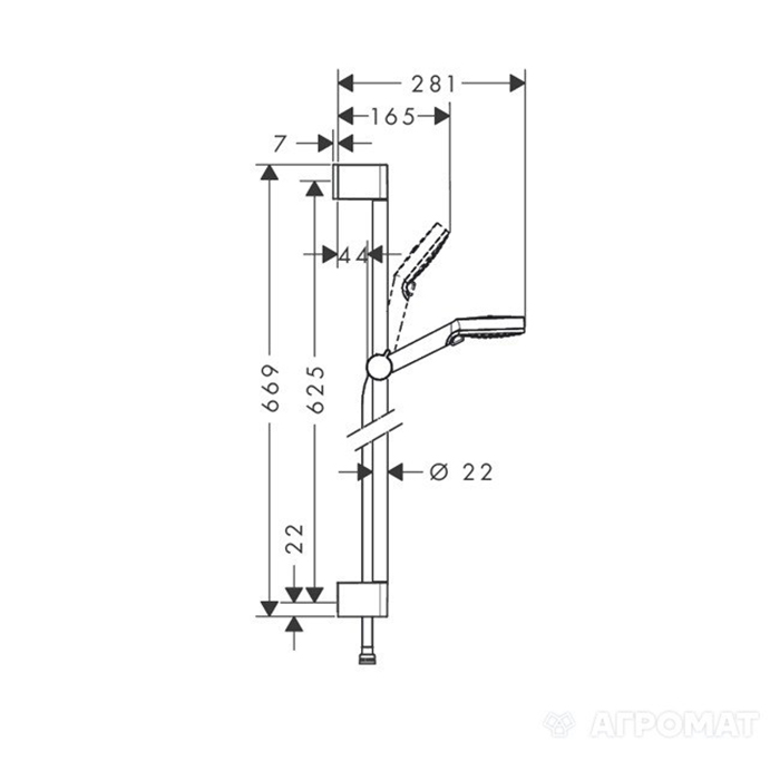 Hansgrohe Crometta Vario Unica Душевой набор: штанга 650mm, ручной душ, 2jet (Rain, IntenseRain), шланг, цвет: белый/хром