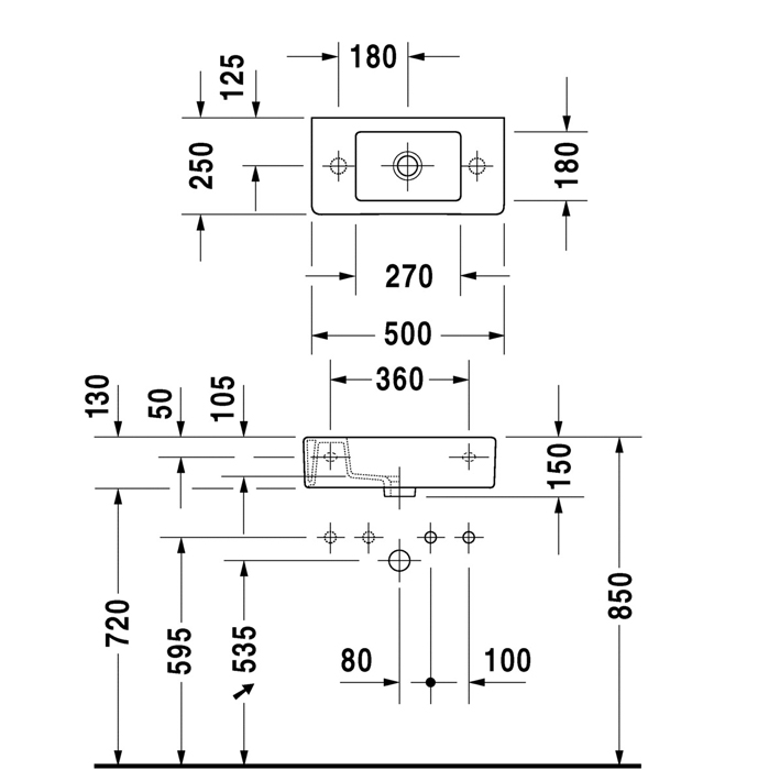 Duravit Vero Раковина накладная 50х25см., с 1 отв., Dx., цвет: белый