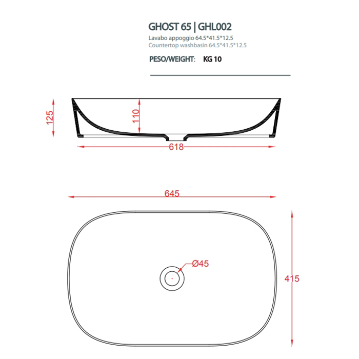 Artceram Ghost Раковина 65х42 см, без отв., цвет: белый