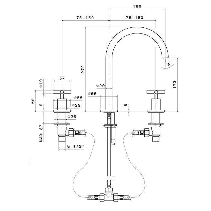 Newform Blink Смеситель для раковины, 3 отв., средний, цвет: хром
