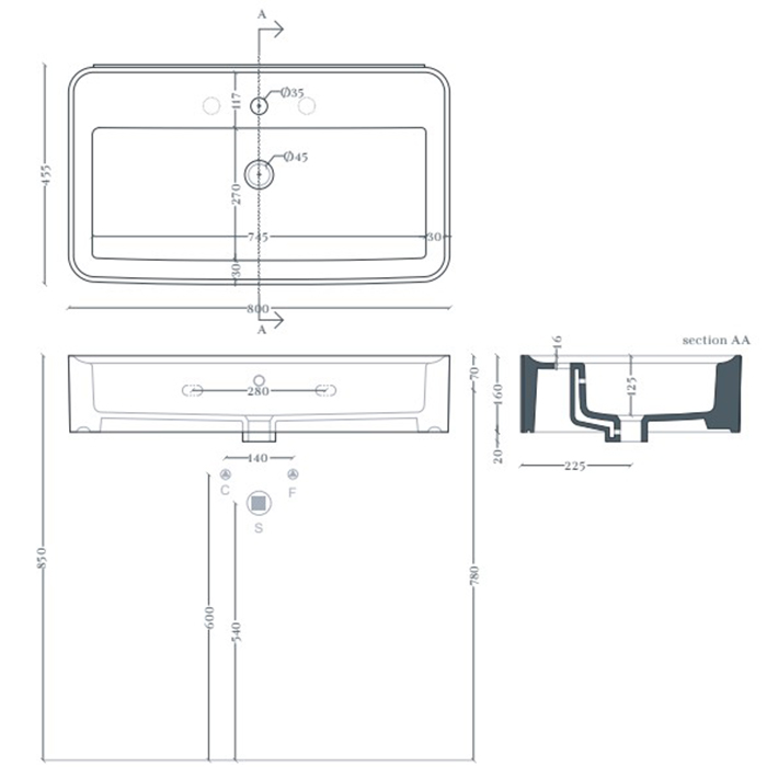 Artceram Rodolfo 80 Раковина накладная 80х45см., с 1 отв под., без слив перелива, покрытие saniglaze, цвет: белый