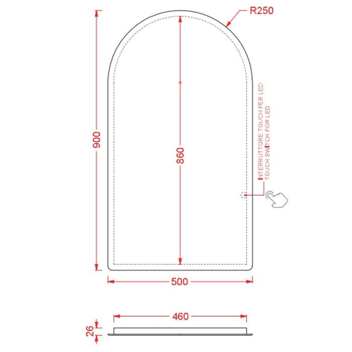 Artceram Semiarco Зеркало 50х90 см с LED-подсветкой и сенсорным выключателем